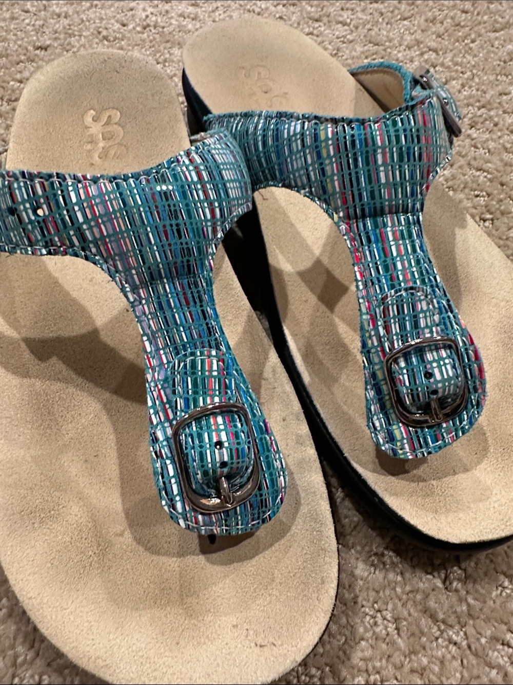 SAS Teal Multicolor Woven T‑Strap Sandals - Picture 5 of 8
